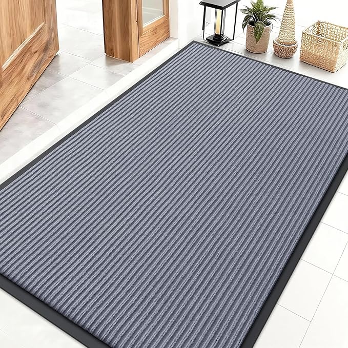 OLANLY Front Door Mat Indoor Outdoor Entrance, Waterproof Heavy Duty Doormat, Fade Resistant, Low Profile, Easy Clean Patio Porch Welcome Floor Mats for Entry, 47x32, Ash Grey