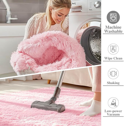 OLANLY 5x8 Machine Washable Large Area Rugs for Living Room, Bedroom, Soft Fluffy Shaggy Bedside Rug, Indoor Floor Carpet for Kids Girls and Boys, Dorms, Nursery, Home Decor Aesthetic, Pink