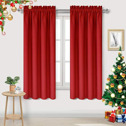 DWCN Blackout Curtains for Bedroom - Thermal Insulated Privacy Energy Saving Rod Pocket Drapes for Living Room, W 38 x L 72 Inch, Red, Set of 2