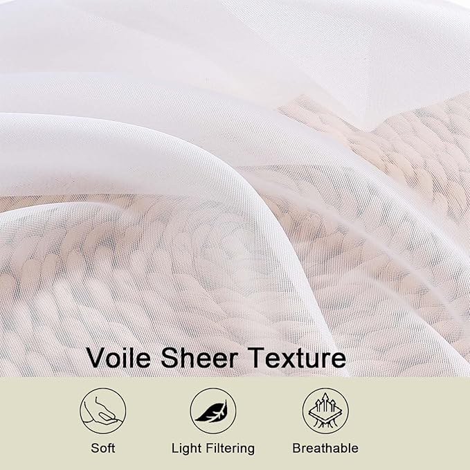 White Sheer Curtains 84 Inches Long 2 Panels Set for Bedroom Living Room, Soft Airy Light Filtering Modern Solid Rod Pocket Drapes Window Treatments, White, Each 59" W x 84" L