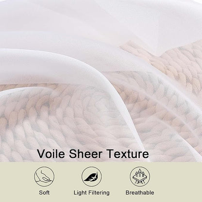 White Sheer Curtains 63 Inch Length 2 Panels Set for Living Room Bedroom, Airy Soft Light Filtering Sheer Dining Room Curtains, Modern Rod Pocket Drapes, White, Each 42" Wx63 L