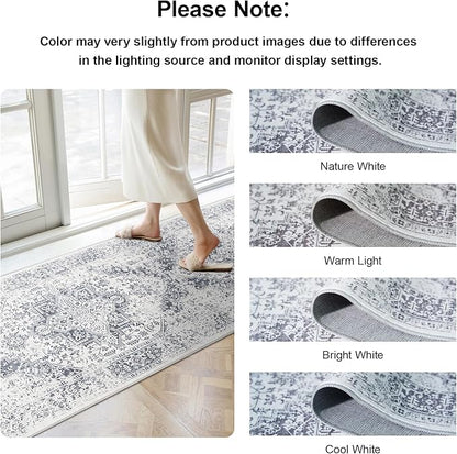 Hallway 2x5 Runner Rug - Vintage Non-Slip Long Rugs for Entryway Low-Pile Washable Medallion Runner Rugs for Hallway Waterproof Traditional Runner Rugs Indoor Thin Rug for Kitchen (Grey)