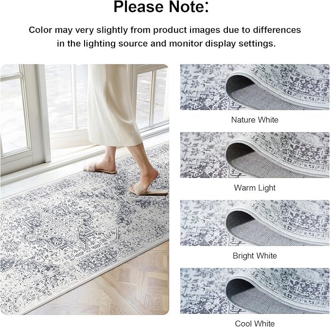 Hallway 3x10 Runner Rug - Vintage Non-Slip Long Rug for Entryway Low-Pile Washable Medallion Runner Rugs for Hallway Waterproof Traditional Runner Rug Indoor Thin Rug for Kitchen (Grey)