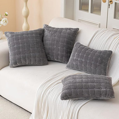 Velvet Throw Pillow Covers(Pack of Two, Dark Grey) 12×20 Inch Decorative Pillows Cover Neutral Soft Chenille Couch Pillows with Zipper Aesthetic for Living Room and Bedroom