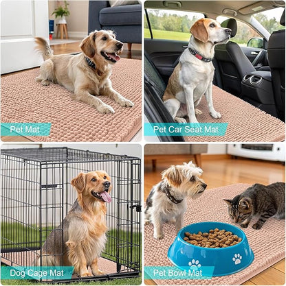 OLANLY Dog Door Mat for Muddy Paws 44x32, Absorbs Moisture and Dirt, Absorbent Non-Slip Washable Doormat, Quick Dry Chenille Mud Mat for Dogs, Entry Indoor Entryway Carpet for Inside Floor, Peach