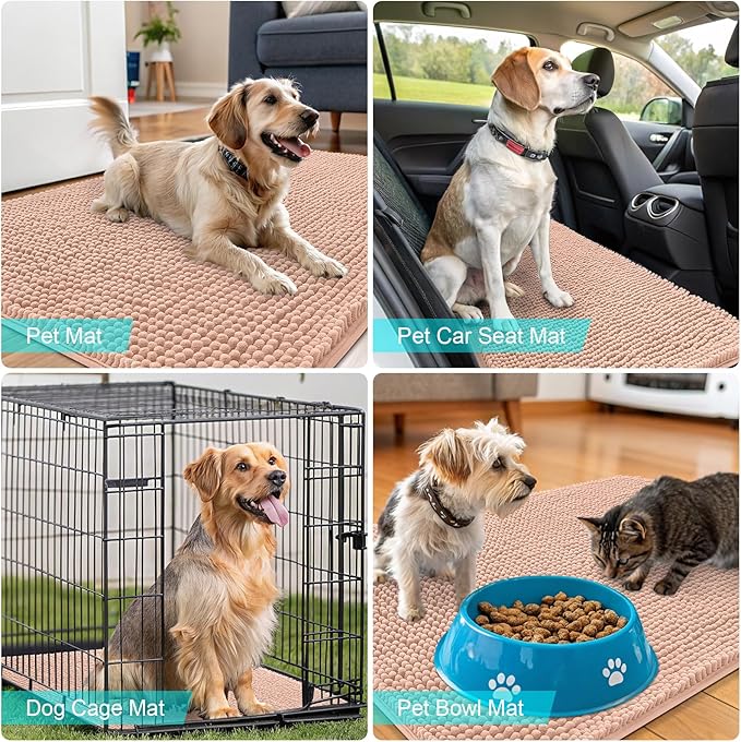 OLANLY Dog Door Mat for Muddy Paws 59x35, Absorbs Moisture and Dirt, Absorbent Non-Slip Washable Doormat, Quick Dry Chenille Mud Mat for Dogs, Entry Indoor Entryway Carpet for Inside Floor, Peach