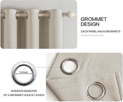 MIULEE Linen Curtains for Bedroom 100% Blackout Thermal Insulated Cobblestone Grommet Room Darkening Curtains & Drapes for Living Room Nursery 52 x 90 Inch (2 Panels)
