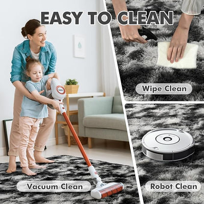 6x9 Ft Large Shag Rugs for Living Room Decor, Tie-Dyed Ultra Soft Fluffy Furry Area Rugs for Bedroom Indoor Floor, Aesthetic Carpet for Kids Home (Black Grey)