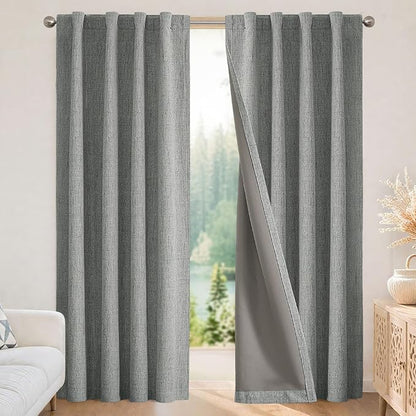 Joydeco Linen Blackout Curtains for Bedroom - 100% Light Blocking 1 Panels, Light Grey Drapes 70" W x 108" L, Thermal Insulated Room Darkening Curtains for Living Room, Rod Pocket & Back Tabs
