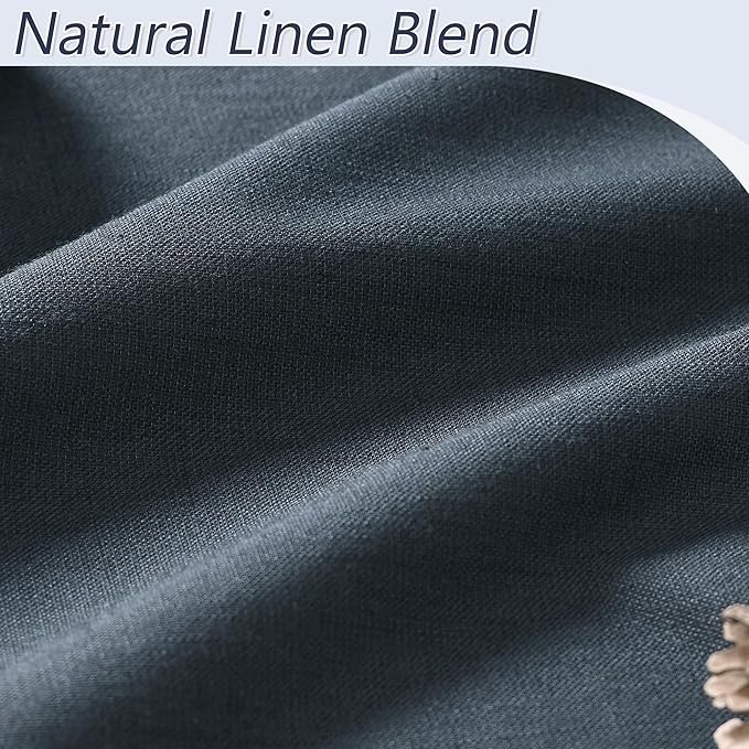 Guken Vintage Blue 100% Blackout Linen Curtains 84 Inch Length 2 Panels Set for Living Room Bedroom Back Tab/Rod Pocket Thermal Insulated Black Out Drapes Room Darkening Window Curtains