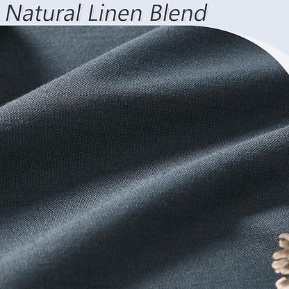 Guken 100% Blackout Linen Curtains 90 Inch Length 2 Panels Set for Living Room Bedroom Back Tab Thermal Insulated Black Out Linen Drapes Room Darkening Window Curtains,Vintage Blue