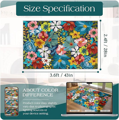 Floral Outdoor Rug - 28" x 43" Front Door Mat Indoor Outside Entrance Non-Slip Washable Outdoor Mat Colorful Spring Flower Rug for Entryway Kitchen Bedroom Layered Doormat for Front Porch