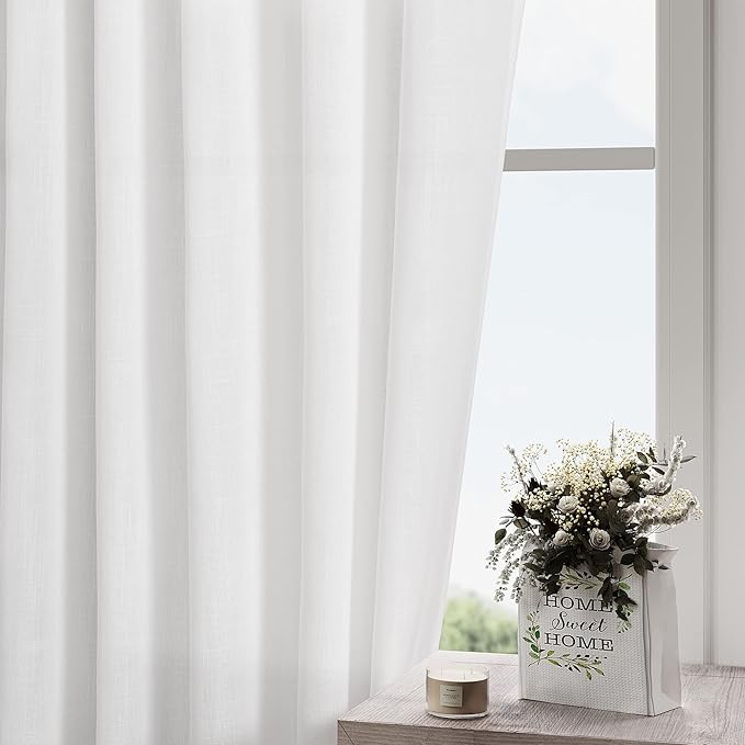 Nanspring Extra Long White Curtain 105 inches Long 2 Panels Set for Living Room Back Tab Modern Farmhouse Decor Cotton Textured Off White Sheer Linen Curtains 105 inch Length for Large Window
