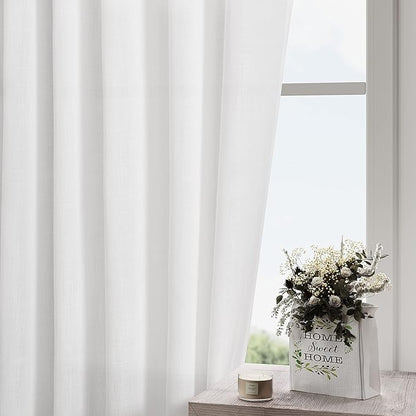 White Linen Curtains 108 Inches Long 2 Panels Back Tab Rod Pocket Modern Farmhouse Linen Light Filtering Curtains White Extra Long Semi Sheer Curtain Drapes for Living Room Bedroom 9Ft 60x108