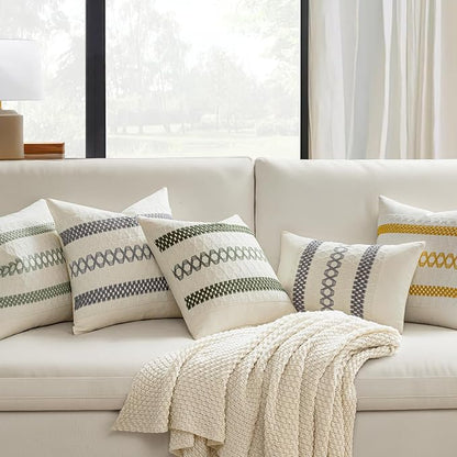 MIULEE Set of 2 Gray Boho Decorative Lumbar Pillow Covers 12x20 Inch Farmhouse Rustic Couch Throw Pillows Modern Cotton Cushion Covers Retro Cute Macrame Woven Spring Home Decor for Bed Sofa Chair