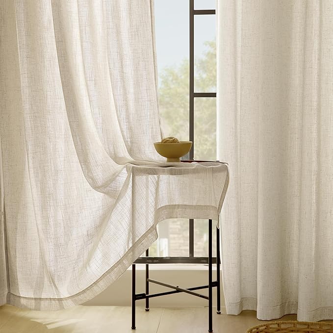 Faux Linen Beige Curtains 98 inches Long for Living Room Rustic Farmhouse Linen Drapes Semi Sheer Burlap Textured Canvas Cloth Curtain Panels Set of 2 Kahki Tan Colored