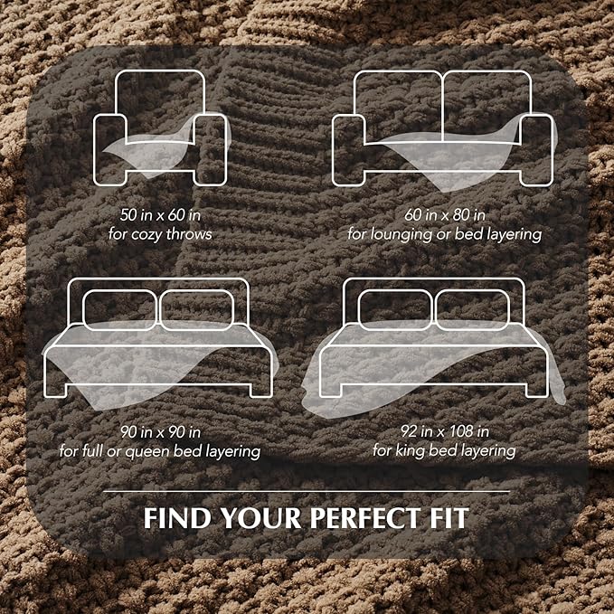 EVERGRACEHOME Chunky Chenille Knit Throw Blanket for Couch, Soft Luxurious Oversized King Moss Stitch Blanket for Bed, Large Cozy Farmhouse Knitted Throw for Sofa, Camel Brown, 92" x 108"