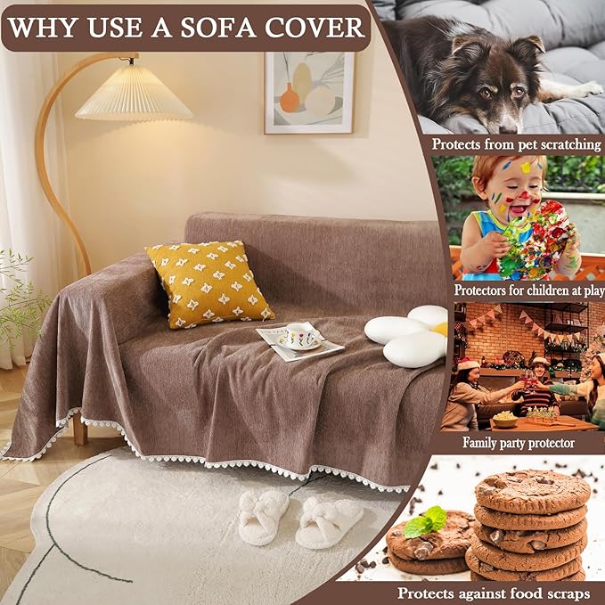HANDONTIME Brown Sofa Covers Slipcover Simple Couch Cover for Pet Dogs Couch Cushion Covers for L Shape Chocolate Sofa Throw Cover Machine Washable Sectional Couch Covers for Living Room, 71" X118"