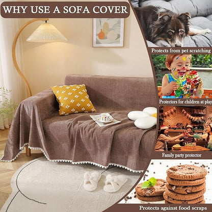 HANDONTIME Brown Sofa Covers Slipcover Simple Couch Cover for Pet Dogs Couch Cushion Covers for L Shape Chocolate Sofa Throw Cover Machine Washable Sectional Couch Covers for Living Room, 71" X118"