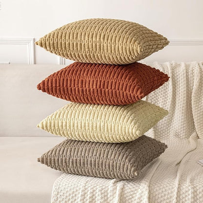 MIULEE Pack of 2 Dark Rust Corduroy Decorative Pillow Covers 18x18 Inch Soft Boho Striped Throw Pillow Covers Modern Farmhouse Home Decor for Summer Sofa Living Room Couch Bed