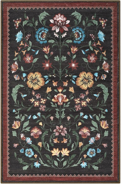 GarveeHome Floral Rug for Entryway 2x3 Rugs Machine Washable Boho Small Area Rug Non-Slip Low-Pile Front Door Soft Mat for Entrance, Bedroom, Kitchen, Laundry, Bathroom, Red