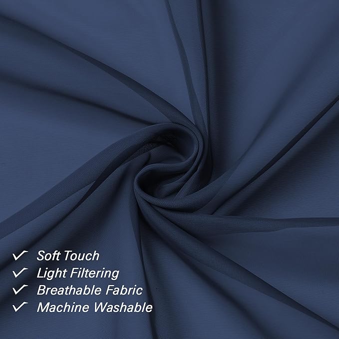Lecloud Volie Sheer Curtains Blue Tiers 36 Inches Long 2 Pieces Set, Gauzy Solid Window Small Curtain for Bedroom Livng Room Bathroom Kitchen, Dual Rod Pockets Cupboard Tier Light Reducing 40x36 Inch