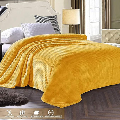 Exclusivo Mezcla Fleece Throw Blanket Extra Large, Super Soft and Warm Blankets for Couch, Sofa and Bed Waffle Textured, Cozy, Fuzzy and Lightweight (Mustard Yellow, 50x70 Inches)