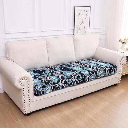 hyha Printed Couch Cushion Covers, Floral Sofa Covers Washable for 3 Cushion Couch, Stretch Pattern Outdoor Cushion Covers for Patio Furniture with Elastic Bottom(3 Packs, Bluebell)