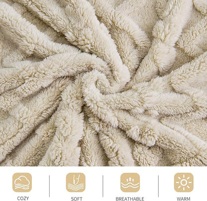 Aganear Twin Blanket - 3D Stylish Design, Lightweight Blanket Super Soft, Fluffy, Warm, Decorative Present for All Seasons, Portable Throw Blankets for Couch, Sofa, Bed, Car(60"×80", Khaki)