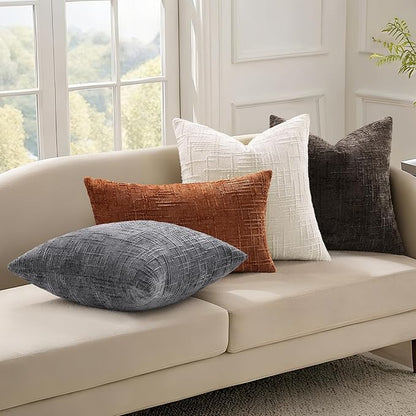 decorUhome Summer Cream White Chenille Throw Pillow Covers 12x20 Set of 2 Textured Soft Cozy Slubby Couch Pillow Covers Modern Farmhouse Boho Decorative Pillow Cases for Bed Sofa Living Room