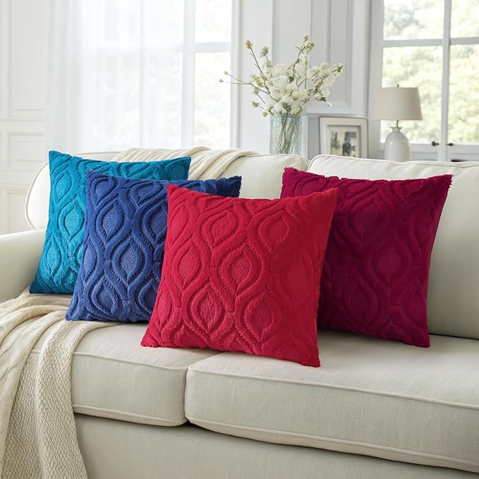 decorUhome Summer Throw Pillow Covers 22x22 Inch Set of 2, Soft Plush Faux Wool Navy Blue Solid Couch Pillow Covers, Accent Euro Sham Farmhouse Neutral Square Pillow Cases for Sofa Bed Living Room