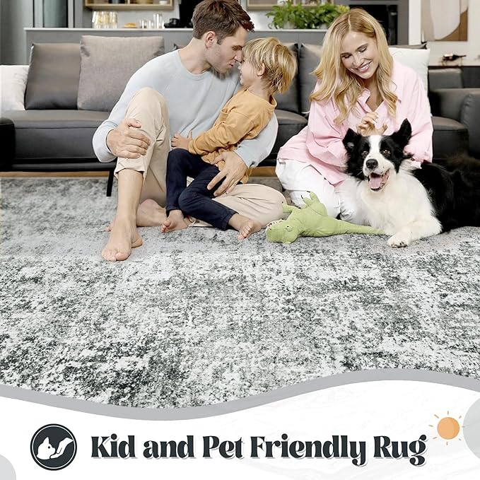 5x7 Area Rugs for Living Room, Washable Modern Abstract Large Area Rug Neutral Soft Non Slip Kids Rug Stain Resistant Indoor Carpet for Bedroom Nursery Dining Room Playroom(Grey, 5'x7')