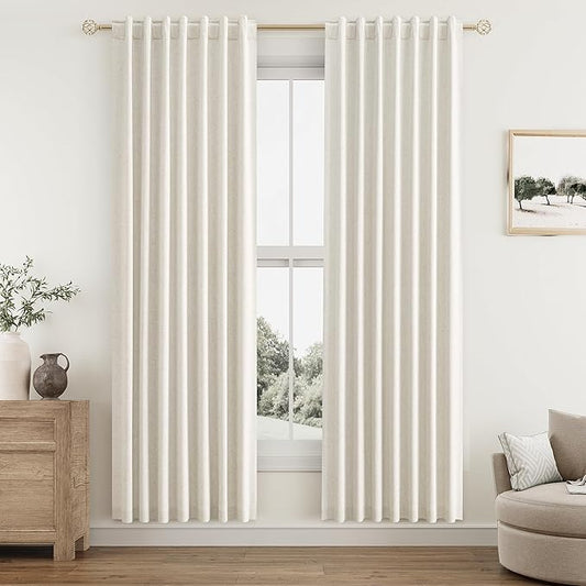 Guken Cream 100% Blackout Linen Curtains 38 Inch Wide by 80 Inch for Living Room Bedroom Back Tab Rod Pocket Thermal Insulated Black Out Drapes Room Darkening Farmhouse Window Curtains