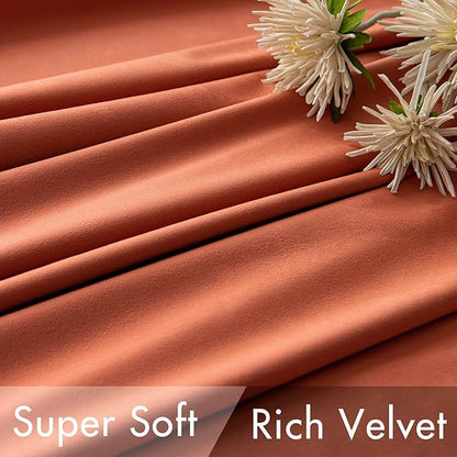 MIULEE Velvet Curtains 66 Inch Wide - Extra Wide Luxury Room Darkening Curtains for Sliding Door Bedroom Living Room Thermal Insulated Drapes Back Tab, Fall Burnt Orange, W 66 x L 96 inch 2 Panels