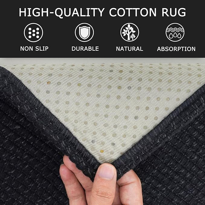 KOZYFLY Runners for Hallways 3x8 ft Washable Kitchen Runner Non Slip Rubber Backed Hall Runners Cotton Entryway Runner Rugs Floor Carpet for Indoor Backdoor Bedroom Kitchen, Black/Dark Grey
