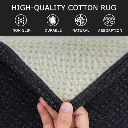 KOZYFLY Extra Long Runners for Hallways 3x18 ft Washable Kitchen Runner Non Slip Rubber Backed Hallway Rug Cotton Entryway Runner Rug Floor Carpet for Indoor Hall, Kitchen, Stair, Black/Dark Grey