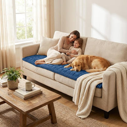 Smiry Couch Cover for Dogs Washable, Non Slip Fuzzy Pet Couch Covers for 3 Cushion Sofa Pet Friendly, Thick Soft Sofa Slipcovers Cushion Protector (Navy Blue, 27.6" x 70.9")