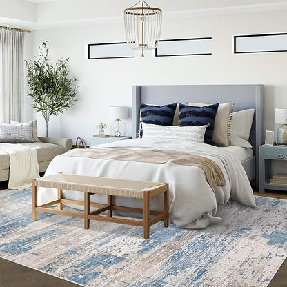 6x9 Area Rugs for Living Room, Washable Modern Abstract Large Area Rug Neutral Soft Non Slip Kids Rug Stain Resistant Indoor Carpet for Bedroom Nursery Dining Room Playroom(BlueBeige, 6'x9')