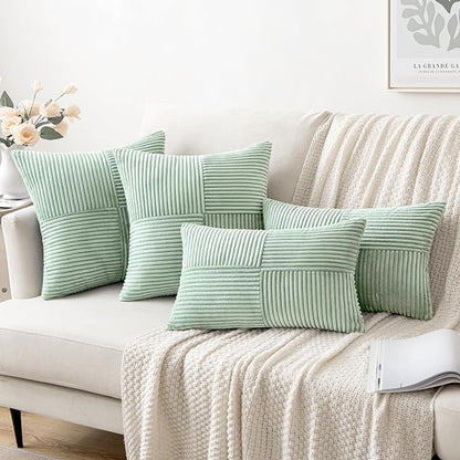 MIULEE Mint Decorative Throw Pillow Covers 20x20 Inch for Couch Bed Sofa Pack of 2 Boho Farmhouse Throw Pillows Soft Cross Corduroy Patchwork Textured Cushion Cases