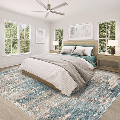 8x10 Area Rugs for Living Room, Washable Modern Abstract Large Area Rug Neutral Soft Non Slip Kids Rug Stain Resistant Indoor Carpet for Bedroom Nursery Dining Room Playroom(GreenBrown, 8'x10')