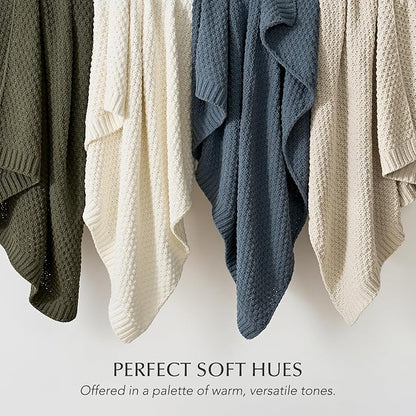 EVERGRACEHOME Chunky Chenille Knit Throw Blanket for Couch, Soft Luxurious Moss Stitch Blankets for Bed, Cozy Decorative Farmhouse Knitted Throws for Sofa, Stormy Blue, 60" x 80"