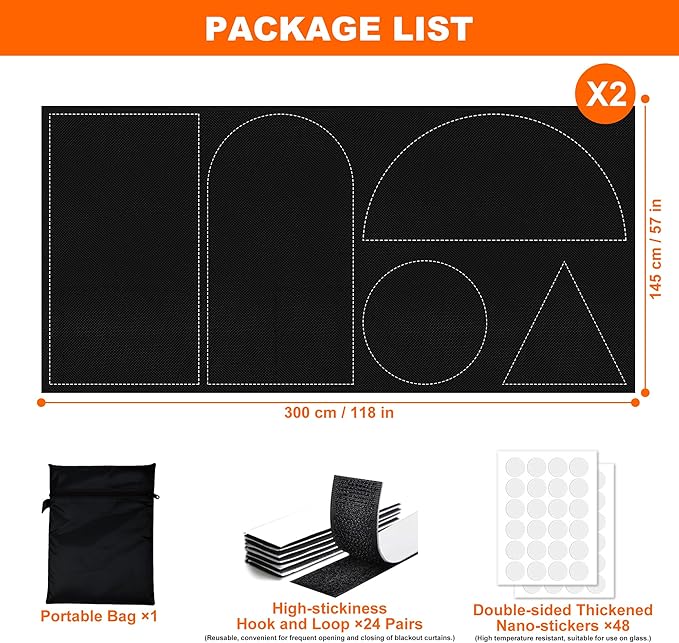 100% Blackout Curtains for Bedroom 2 Pack 118"x57" Portable Window Blinds Cover Adhesive Thermal Blackout Blinds No Drill Guard Blind Window Shades Temporary Room Darkening Shades for Skylight RV Dorm