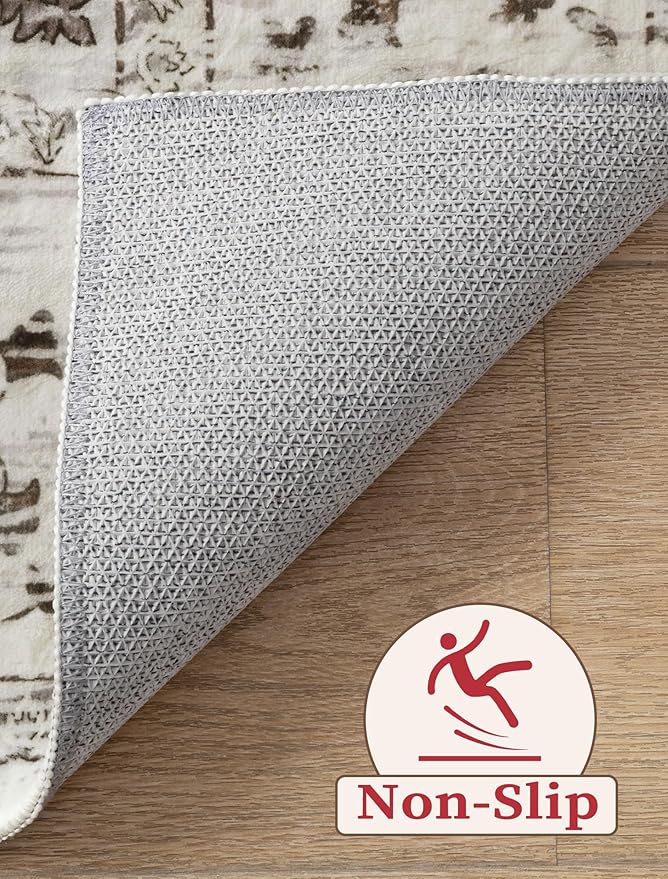 SERISSA Boho Washable Runner Rug, 2x6 Rug Non-Slip Vintage Earth Tone Hallway Kitchen Runner Rug Ultra Soft Print Distressed Floor Carpet for Bedroom Bathroom Laundry Room