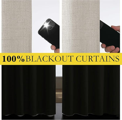 NICETOWN Brich Vintage Open Linen Weave Flax Thermal Curtains, 100% Blackout Curtains 45" Long for Dining Room, Soundproof Window Treatment Drapes for Kitchen, 42" Wide Per Panel, Set of 2