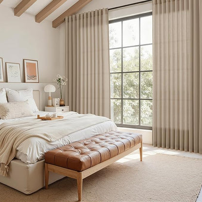 Nanspring Sepia Beige Linen Curtains 84 Inch Length 2 Panels Set for Living Room Rustic Farmhouse Decor Light Filtering Semi Sheer Curtain Back Tab Neutral Modern Drapes for Bedroom Office 52x84