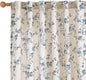 Lazzzy Blue Floral Linen Curtains 84 Inch Length Farmhouse Curtain Back Tab Drapes for Living Room Bedroom Light Filtering Vintage Rod Pocket Curtains, 2 Panels, Blue on Beige