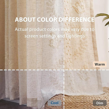 jinchan Belrose Linen Curtains for Bedroom Floral Curtains 63 Inch Length Linen Blend Ivory Embroidered Drapes Farmhouse Flower Patterned Drapes for Living Room Window Treatments Sets 4 Panels