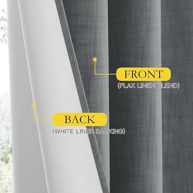 NICETOWN 100% Blackout Linen Texture Curtains 90 inches Long, Dove Grey, 2 Pcs, Thermal Insulated Full Blackout 2-Layer Lined Drapes, Energy Efficiency Window Draperies for Boy's Room