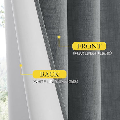 NICETOWN 100% Blackout Linen Texture Curtains 90 inches Long, Dove Grey, 2 Pcs, Thermal Insulated Full Blackout 2-Layer Lined Drapes, Energy Efficiency Window Draperies for Boy's Room
