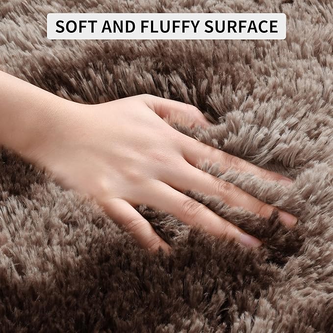 Tepook Area Rugs 9x12 for Living Room, Super Soft Fluffy Rugs for Bedroom, Modern Shaggy Rug Fuzzy Carpets for Kids, Plush Indoor Nursery Home Decor Rug with Non-Slip Bottom, Tie-Dyed Coffee
